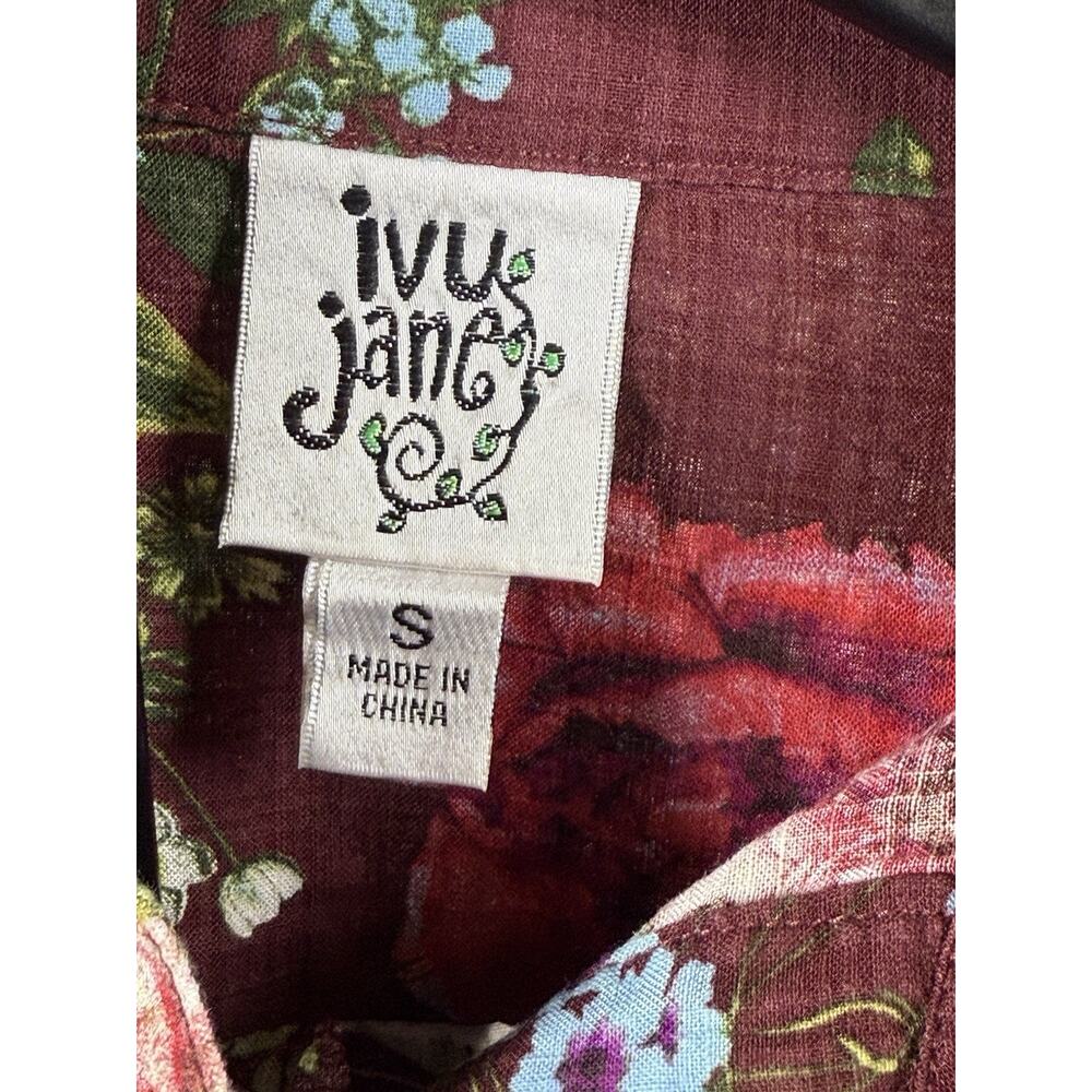 Ivy Jane Women’s Tunic Shirt Dress Sz S Burgundy Floral Ruffled Velvet Tie - Picture 8 of 12